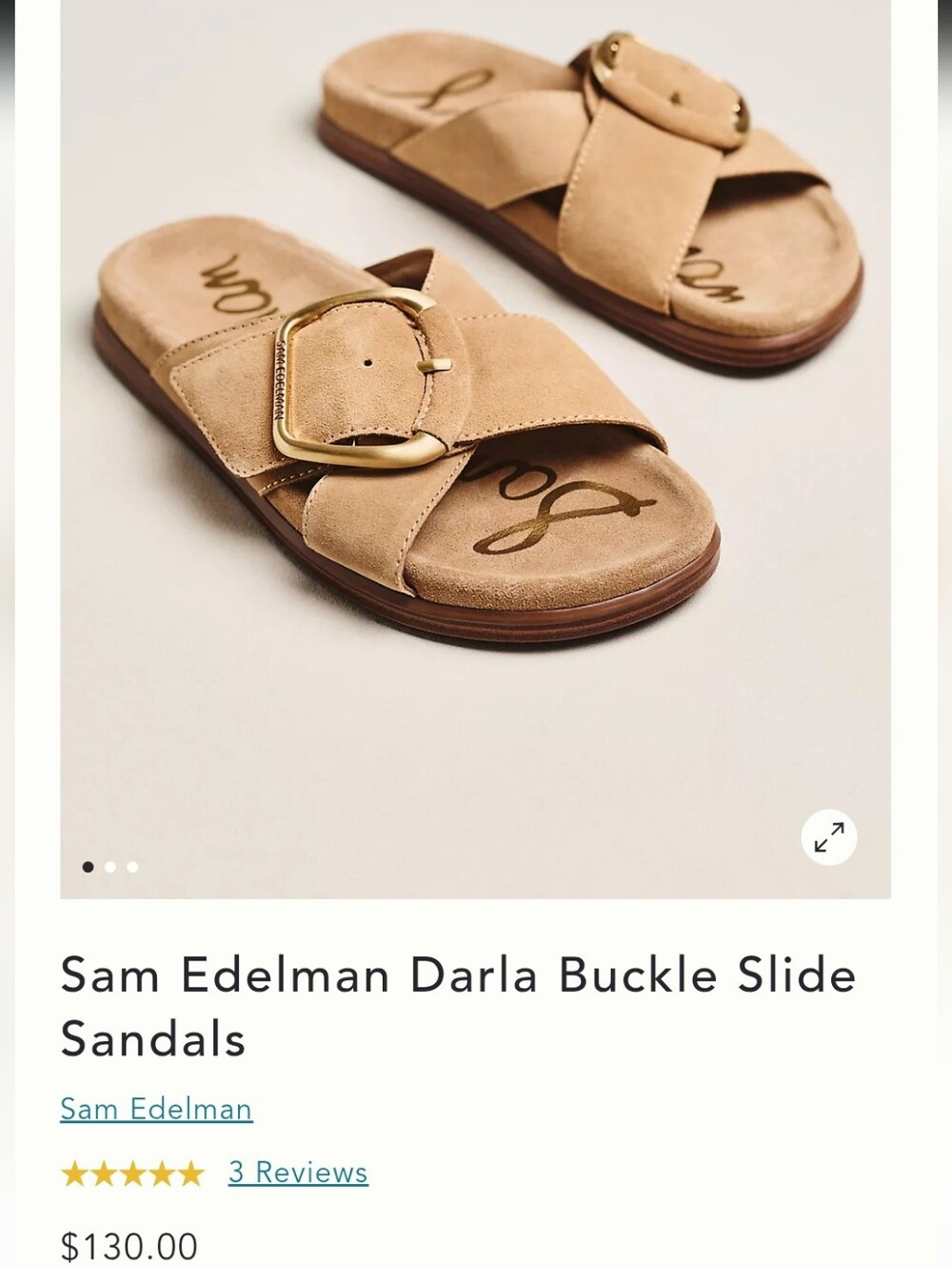 Sam Edelman Tan Suede Buckle Crossband Slides - Picture 2 of 10